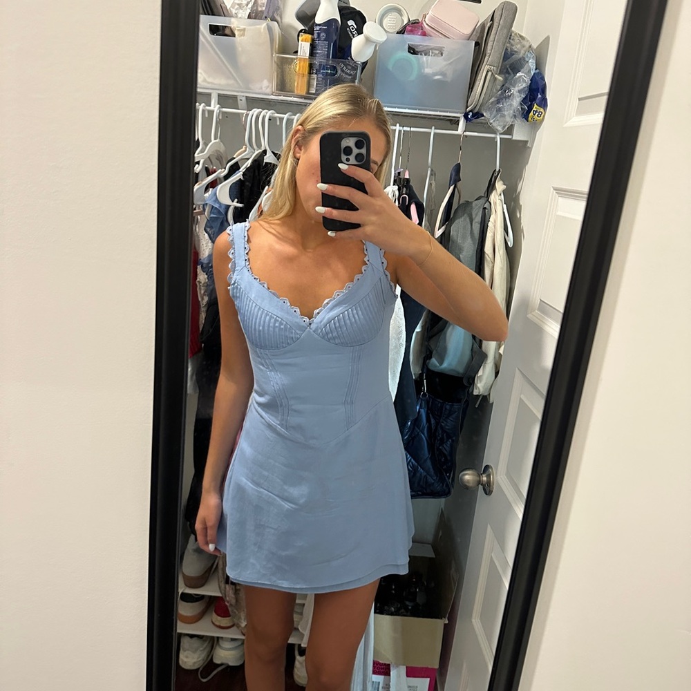 House of CB Tilly Blue Pin Tuck Mini Dress